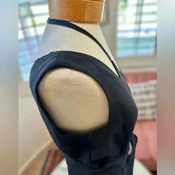 123 Paris bod conscious jumpsuit with bronze inlay. Side pockets, deep V back. - Picture 5 of 9